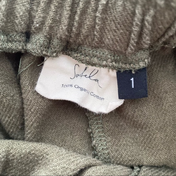 Sotela Ryan Trousers Olive Green Cotton Twill Pull On High Rise Casual Pants 1 - Picture 2 of 6
